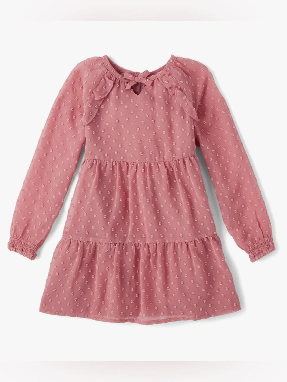 Gymboree Girls Flora Pink Long-Sleeve Tiered Dot Dress size 8